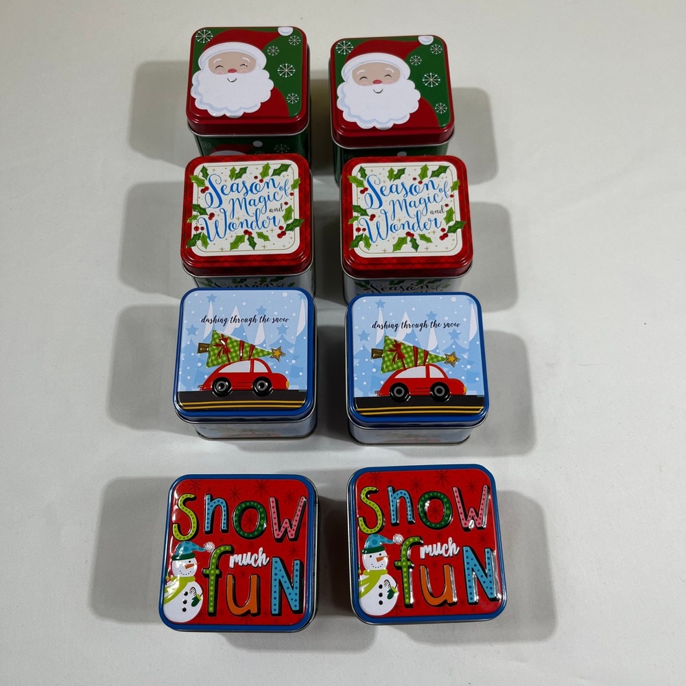 Wrap-N-Roll Christmas Gift Tins Set of 8 Small Multicolor 3" Square Metal